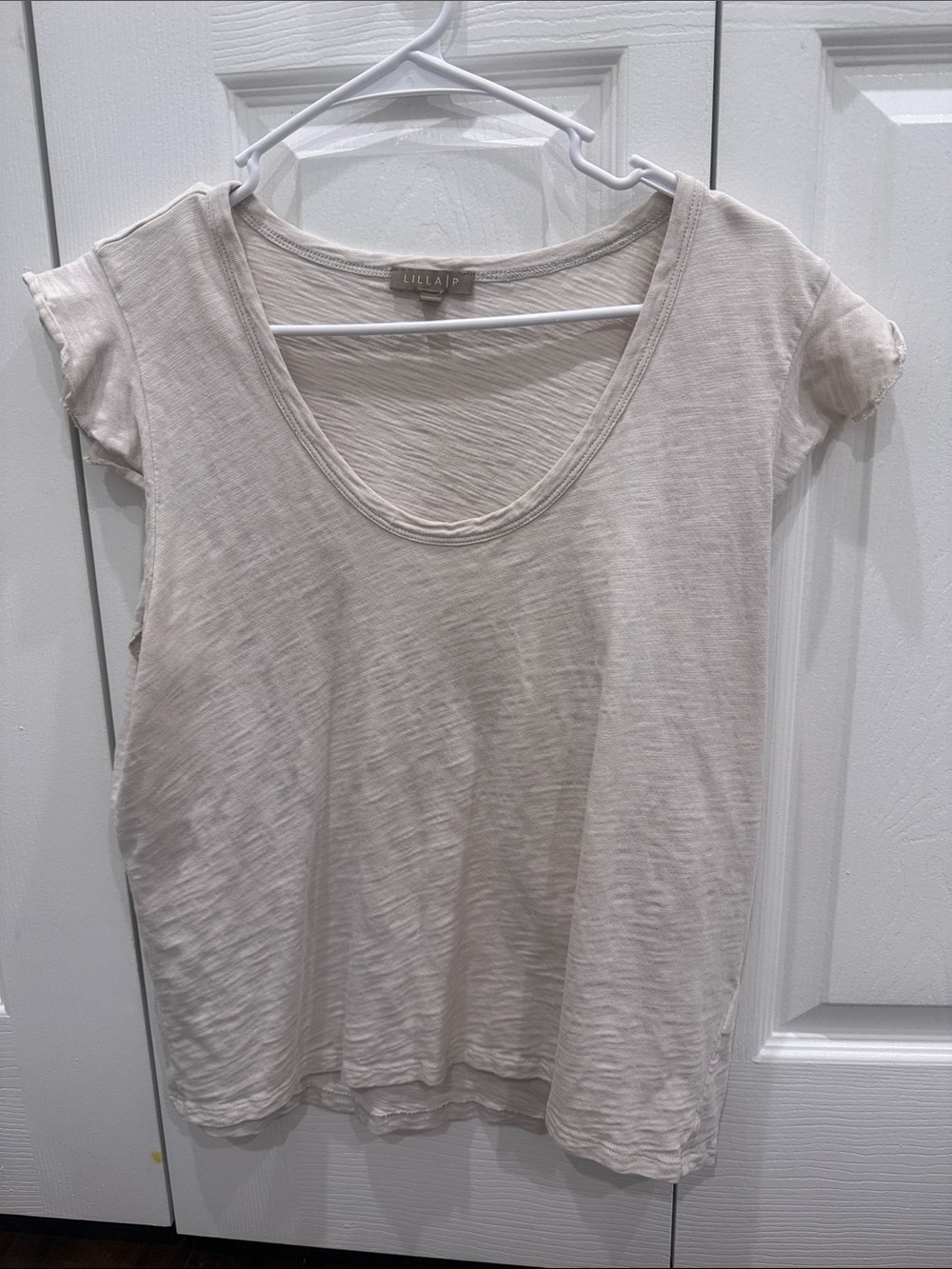 Lilla P Scoop Neck Short Sleeve Tee in Light Beige